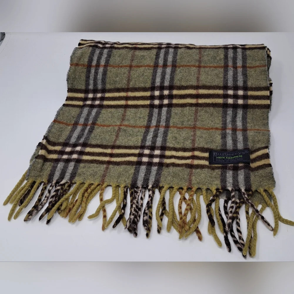 Burberry Vintage Scarf Nova Check 100% Cashmere England 90s Y2K 60" x 12" - Picture 4 of 16